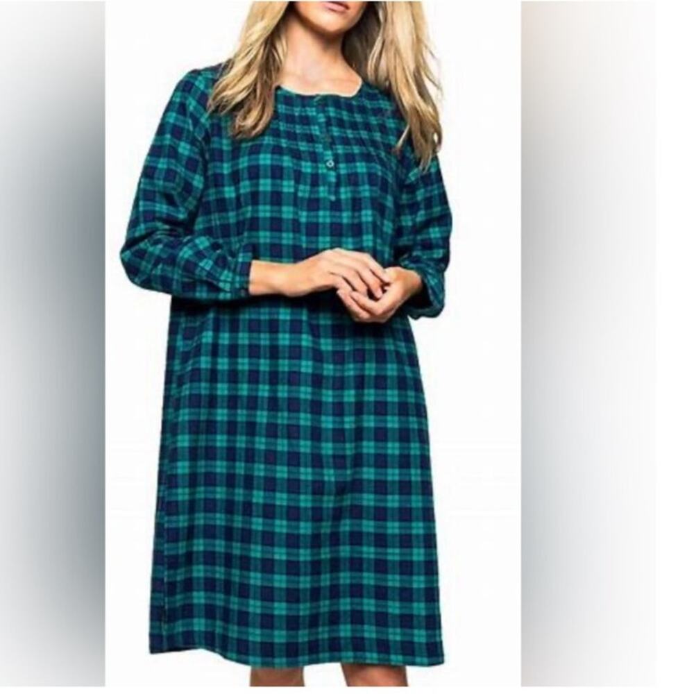 Petite Plum Beatrice Green Highland Tartan Plaid Flannel‎ Nightgown S